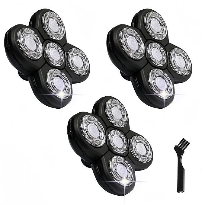 3 pcs Blades Refills Compatible with Freebird Head Shaver, 5 Blades Shaver Replacement Heads for Bald Men Freedom Grooming + 1 Cleaning Brush, Silver