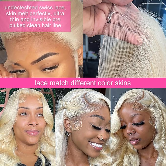 613 Lace Front Wig Human Hair Body Wave Lace Front Wigs Human Hair 22 Inch 180 Density 13x4 HD Transparent Blonde Lace Front Wigs Human Hair Pre Plucked Guleless Blonde Wigs Human Hair