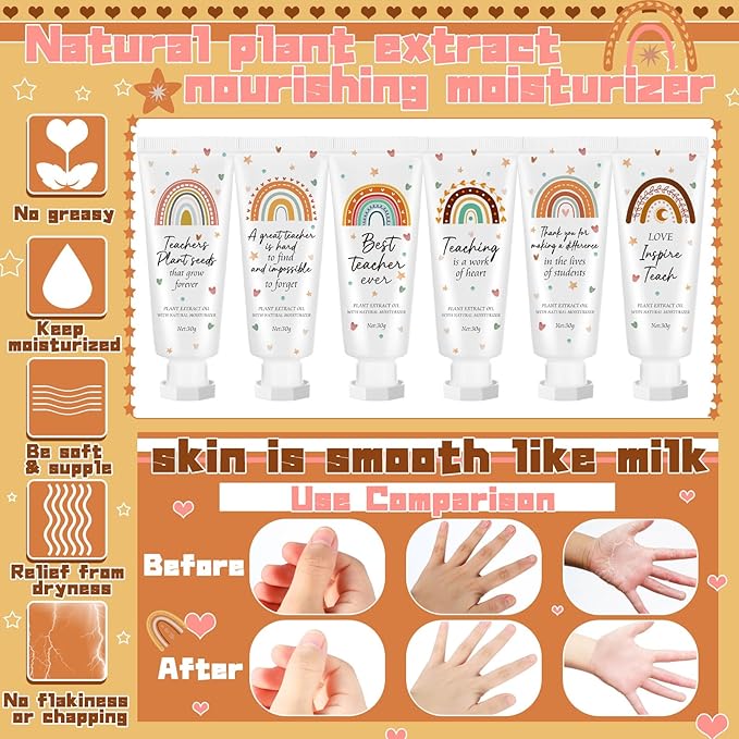 12 Pcs Teacher Appreciation Hand Cream Gifts Boho Rainbow Graduation End the Year Thank You Teacher Gifts for Women Travel Size Hand Cream Christmas Moisturizing Hnad Lotion