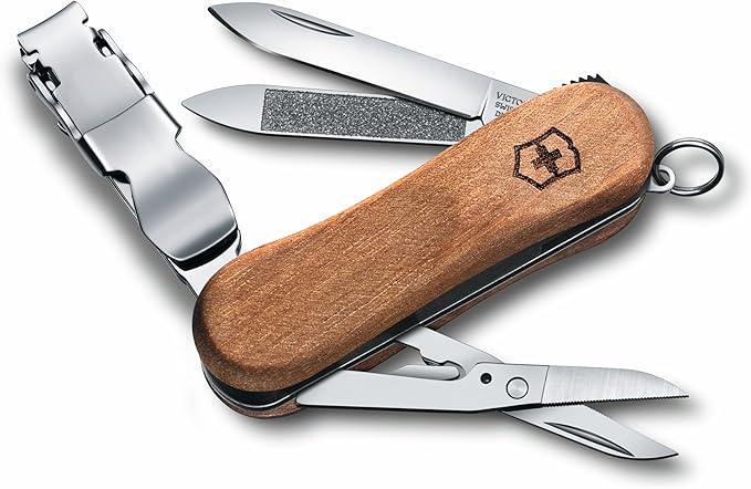 Victorinox Nail Clip 580 Wood Swiss Army Knife, 6 Functions, Swiss Made Pocket Knife with Nail File, Nail Cleaner and Small Blade - Walnut