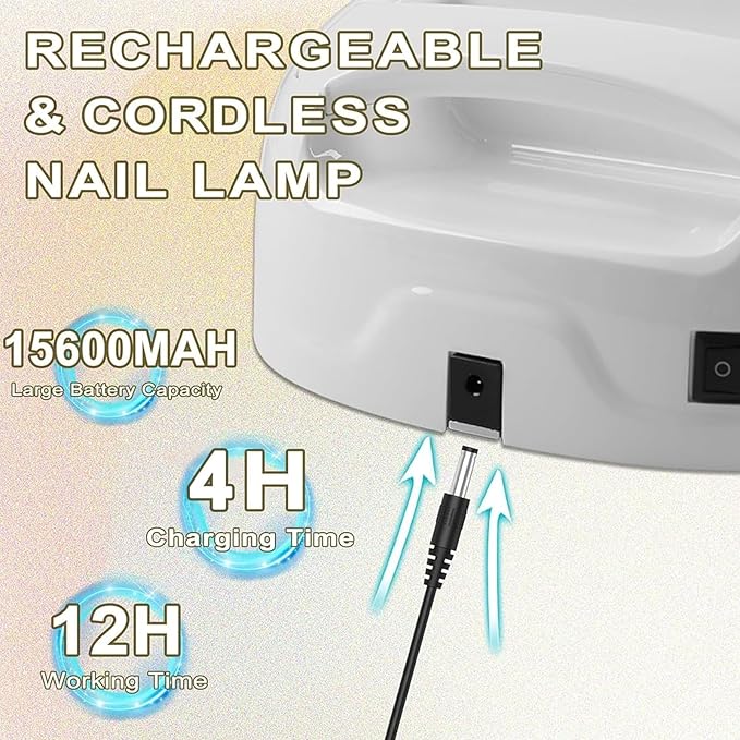 96W Rechargeable UV LED Nail Lamp, Portable Cordless UV Light for Nails with LCD Display Auto Sensor, 4 Timer Setting and Smart Sensor Nail Dryer,Nail Cure Light with Removable Bottom(White)