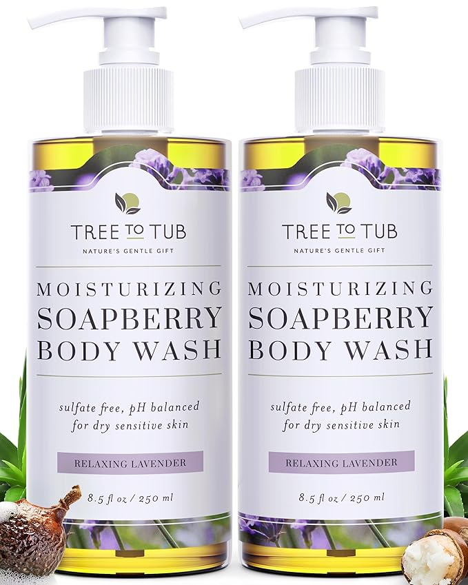 Tree to Tub Lavender Body Wash for Sensitive Skin & Dry Skin - pH Balanced Moisturizing Body Wash, Hydrating Sulfate Free Vegan Body Soap for Women & Men w/Organic Shea Butter, All Natural Aloe Vera