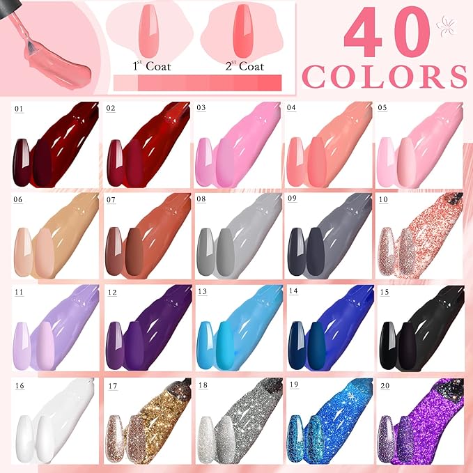 20 Colors Gel Nail Polish Kit with UV Light Starter Kit, 3 Styles Nail Extension, Poly Extension Gel, Builder Gel, Nail Tips, Nail Polish Sets for Women, Gel Nail Polish Set with Top and Base Coat