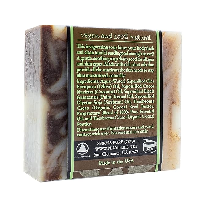 Plantlife Cocoa Mint 3-Pack Bar Soap - Moisturizing and Soothing Soap for Your Skin - Hand Crafted Using Plant-Based Ingredients - Made in California 4oz Bar