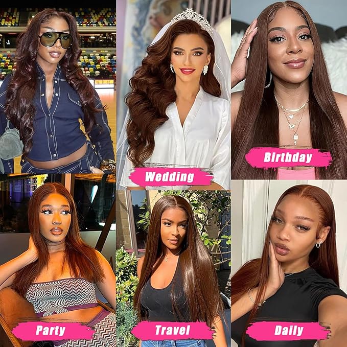 13x6 Chocolate Brown Lace Front Wigs Human Hair with Baby Hair 200 Density Straight Lace Frontal Human Hair Wigs Pre Plucked Hairline 4# Brown Wig 32 Inch