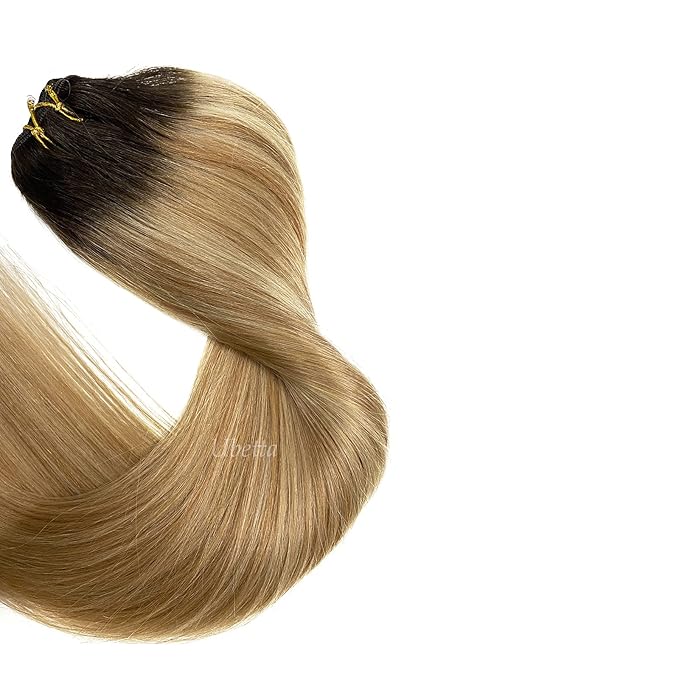 Sew in Hair Extensions Real Human Hair, 24 Inch 120G Weft Hair Extensions Human Hair, Ombre Brown Balayage Blonde Hand-Tied Weft Hair Extensions Weave Bundles Human Hair Extensions for Women