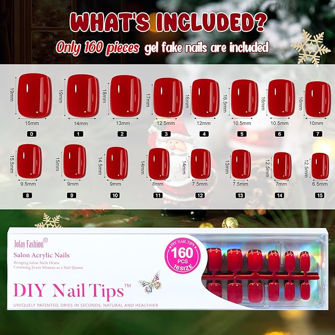 Press on Nails Red - 5 Styles Soild Press on Nails Short Square, Bt Art Box Press On Nails,Soft Gel x Coat Nails False Nails in 32 Sizes -160PCS Soft Gel Fake Nails Kit for Valentines Day Gift
