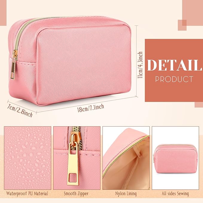 Sweetude 10 Pcs Preppy Makeup Bag Bulk Cosmetic Bag Bridesmaid Gift Wedding Day Bachelorette Party Favor Toiletry Pouch DIY PU Leather Skincare Pouch for Women(Classic Color)