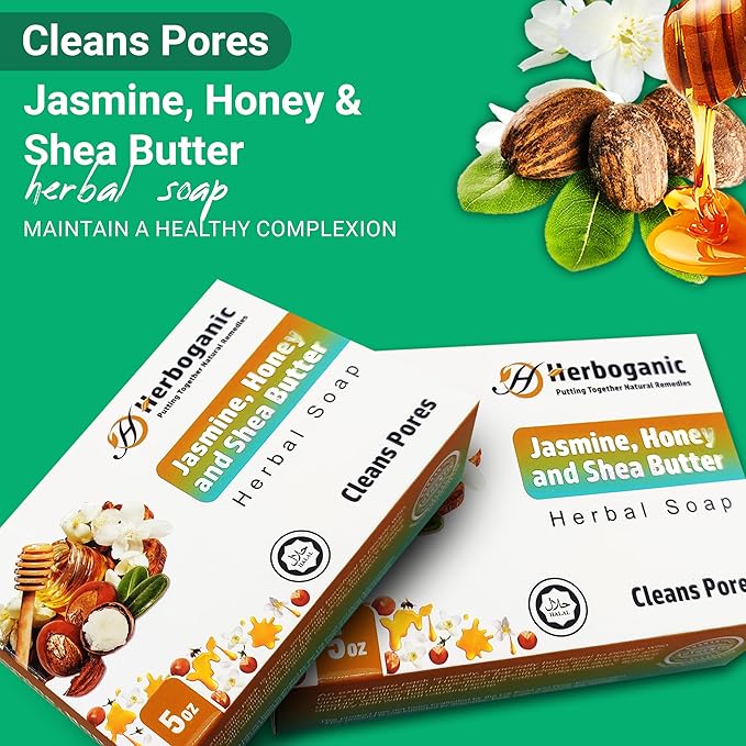 Jasmine Honey and Shea butter Herbal Soap | Pack of 6 of 5oz soap Bar | Ideal for Men and Women, Soothing and Nourishing Soap for Moisturization