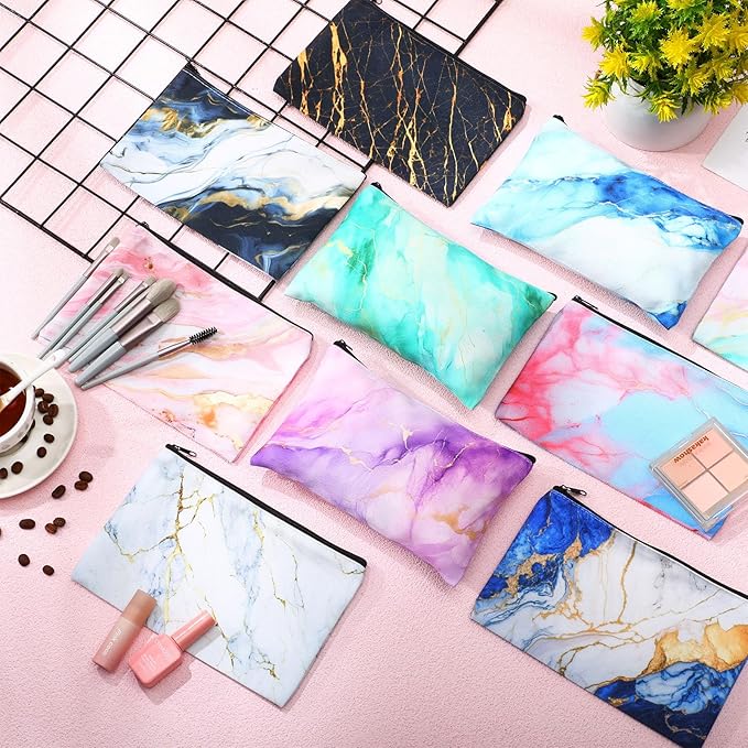 Eccliy 20 Pcs Marble Makeup Bag Cosmetic Bag Canvas Gifts Marble Themed Accessories for Girls Toiletry Pouch with Zipper for Women Party Shopping Home Travel, 8 x 5 Inch
