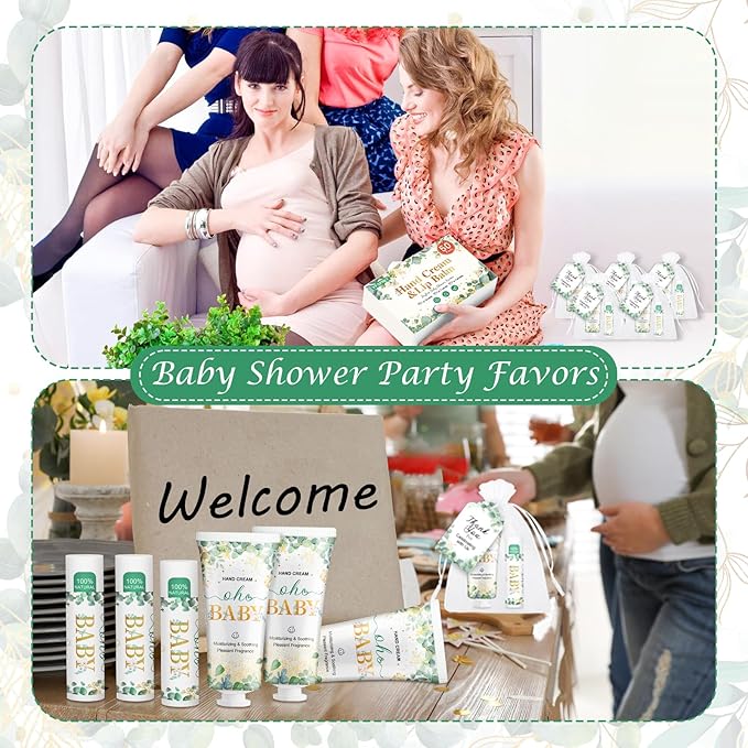 50 Pack Hand Cream Bulk and Lip Balm Bulk Gifts Sets, Baby Shower Favors and Bridal Shower Favors for Guests with Thank You Card and Organza Gift Bags, Thank You Gifts for Women (Oh Baby)