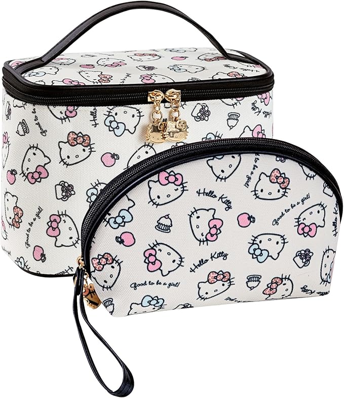 AmBealla Cosmetic Bag Large Makeup Bags White Travel Case with Makeup Brush Holder,2PCS Cosmetic Organizer for women, Toiletry Storage Bag for Skincare & Beauty Tools Sweet Cute for Girls