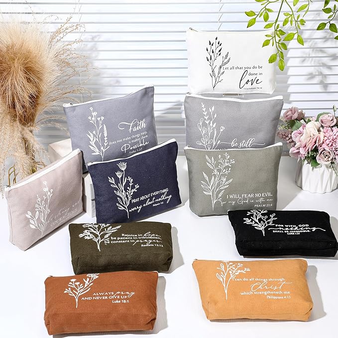 20 Pcs Christian Gifts for Women Religious Makeup Bags Cosmetic Inspirational Bible Verse Pencil Pouch with Zipper Mothers Day Thank You Church Gift Mom Travel Employee(Neutral,Aesthetic)