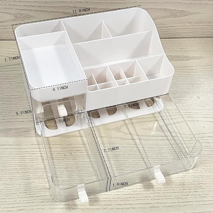 White Makeup Organizer With 3 Drawers, Large Capacity Plastic Cosmetic Storage for Dresser and Vanity, Ideal for Beauty, Perfume, Brushes, Skincare, Bathroom Organizers and Storage Counter