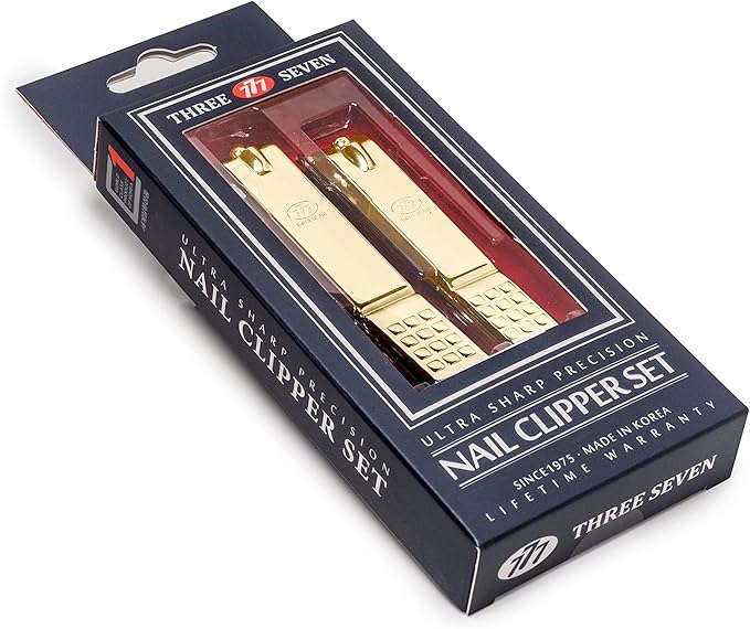 Korean Nail Clipper! World No. 1. Three Seven (777) Nail Clippers Sets, Ultra Sharp Sturdy Large Fingernail & Extra Large Silver Gold set