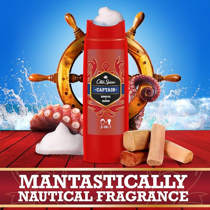 Old Spice Captain Shower Gel and Shampoo for Men (6 x 250 ml), 2-in-1 Shower Gel + Shampoo, with Male Long-Lasting Fragrance, Pack of 6 (1 Pack)