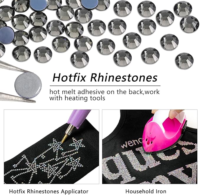 Beadsland Hotfix Rhinestones Bulk, 14400pcs Gray Hot Fix Rhinestones for Crafts Clothes DIY Decoration, Black Diamond, SS20, 4.6-4.8mm