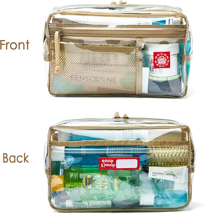 Rough Enough Clear Toiletry Bag for Traveling Women Travel Size Toiletries Makeup Cosmetic Organizer Large Stiff