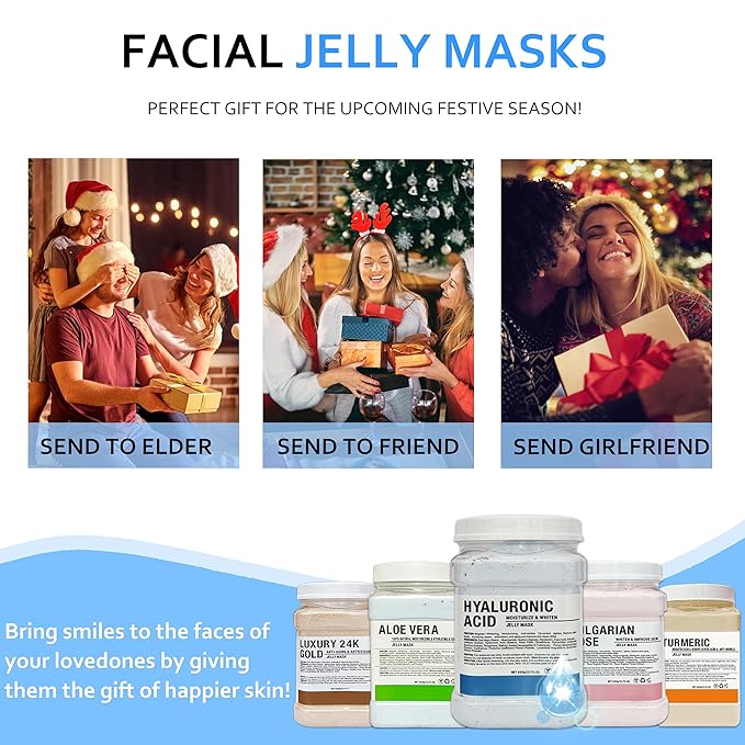 Jelly Mask Powder for Facials Care,Hyalorunic Acid Moisturizing Jelly Face Mask,Professional Peel Off Rubber Mask, Hydrating Gel Face Masks with Double-ended Silicone Brush, 23 Fl Oz