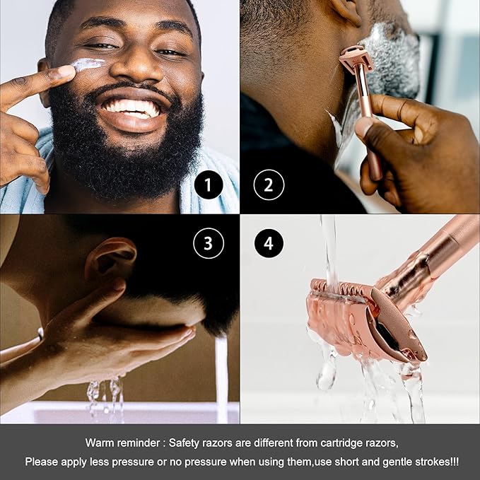 Premium Rose Gold Safety Razor – Swedish Steel Blades, Solid Copper Long Handle, Luxury Shaving Gift for Men & Women