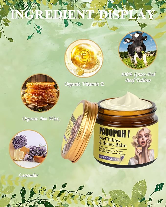 Beef Tallow for Skin - Whipped Tallow Balm with Manuka Honey, Handmade Moisturizer for Sensitive Skin (Lavender)