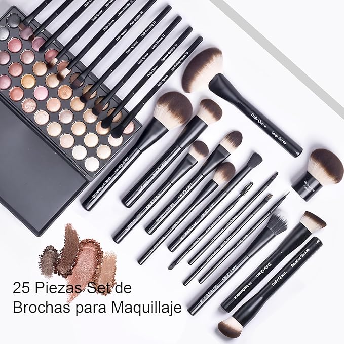 25 pcs Makeup Brush Set Holder Black Professional Kabuki Powder Concealers Eye shadows Blush Eyeliner Eyebrow Contour Eye blending Brushes