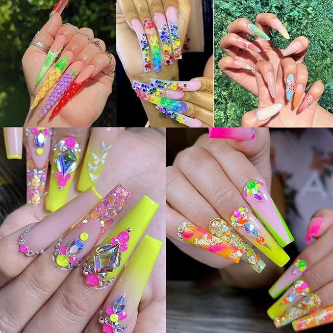 12 Types of Fluorescence 600 Diamonds + 2500 Flat Rhinestones Mix 20 Styles Flatback DIY Crafts Rhinestone Crystals 3D Decorations Flat Back Stones Set + Rhinestone Picker Wax Pen