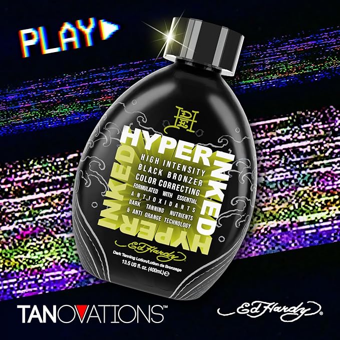 Ed Hardy Tanning Hyper Inked - High Intensity Color Correcting Skin Firming Anti-Aging Black Bronzer Dark Tanning Lotion