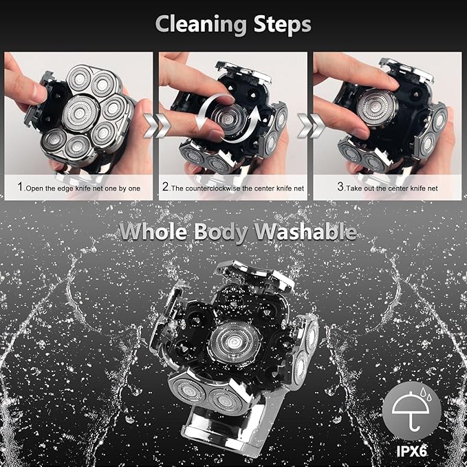 9D Head Shaver for Bald Men, 5-in-1 Electric Razor for Men with Nose Hair Trimmer, Cordless Rechargeable & Waterproof Bald Head Shavers for Wet/Dry with Large Battery, LED Display