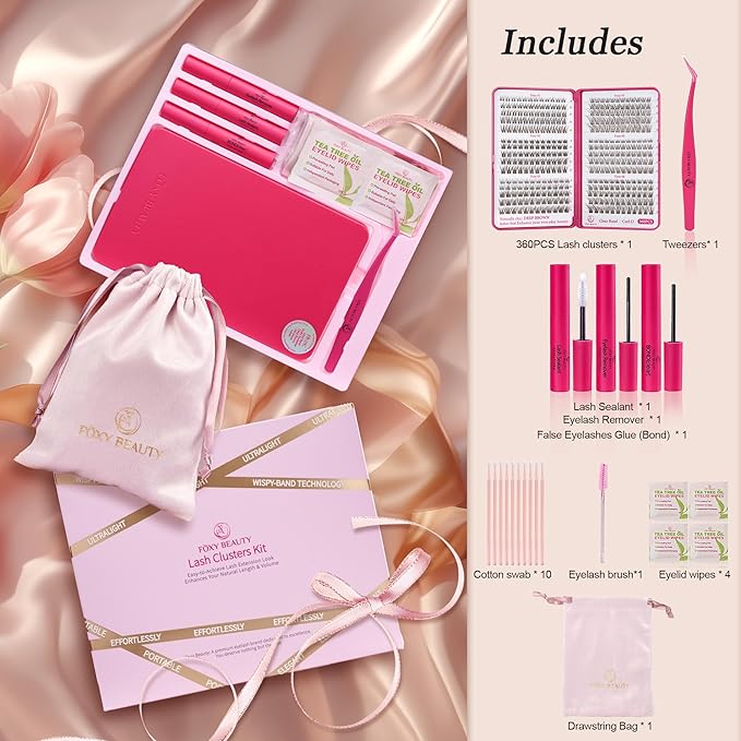 Lash Clusters Kit with Bond and Seal Brown Lash Clusters For Mature Eyes Lash Extension Kit with Eyelid Wipes Brush Eyelash Extension Kit with Drawstring Bag Mocha Mousse lashes Gift Set For Women