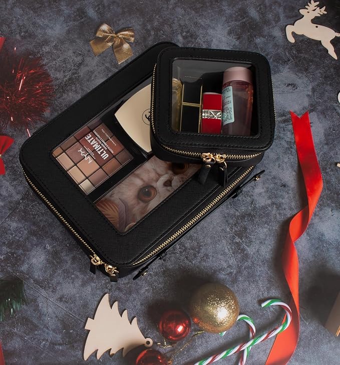 Small Makeup Bags for Purse TSA Approved Toiletry Bag Small Cute Clear Toiletry Bags for Carry-on Traveling Travel Size Car Accessories Essentials Organziation Storage for Women Girls(Black, Mini)