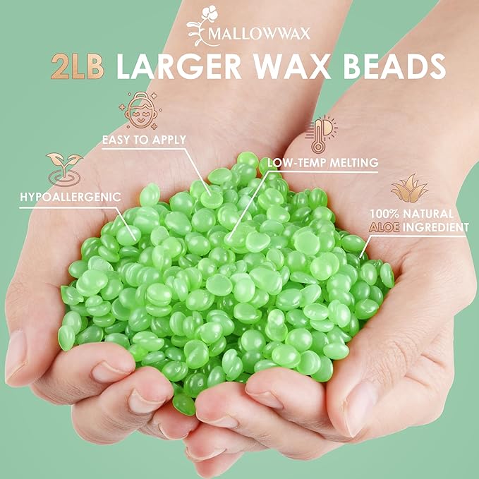2LB Aloe Hard Wax Beads, Hair Removal Wax for Full Body, Eyebrow, Legs, Bikini Brazilian Waxing - Perfect for Coarse and Fine Hair