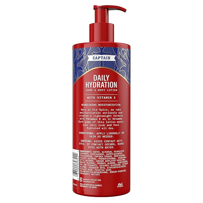 Old Spice Hand & Body Lotion for Men, Daily Hydration, 24/7 Hydration, 24/7 Replenishing Rich Moisture for Dry Skin, Lightweight Formula, Captain with Vitamin E Scent, 16 fl (Pack of 4)
