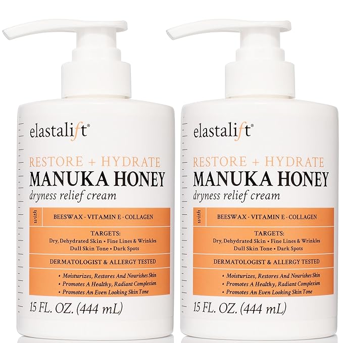 Elastalift Manuka Honey Cream Face Moisturizer & Body Butter Lotion For Dry Skin | Firming & Hydrating Miracle Balm Skin Care Moisturizing Lotion For Women, Wrinkles, & Sun Damaged Skin, 2-Pack