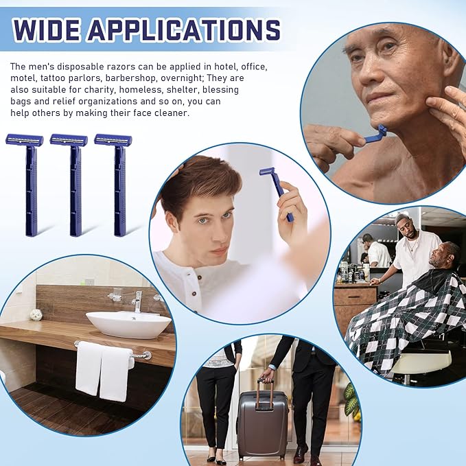 Chumia Twin Blade Razors for Men Stainless Steel Disposable Razors Men Bulk Plastic Shavers Multipurpose Portable Manual Disposable Shavers for Bathing Hotel Travel(50 Pieces)