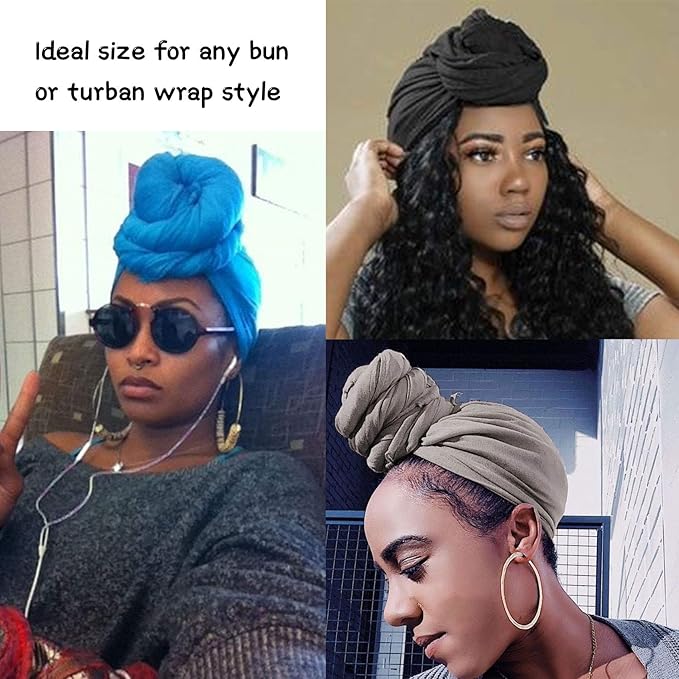 12 Pieces Head Wrap Scarf Stretch Jersey Turban Extra Long Ultra Soft Urban Headwraps for Women Solid Color African Headwear Headband Tie Wholesale Set 03