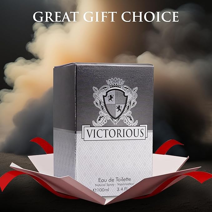 Victorious for Men Eau De Toilette - Woody & Aquatic Fragrance - Aromatic Bay Leaf & Jasmine & Woody Base of Guaiac Wood, Patchouli, Oak & Ambergris - Fresh & Sporty Composition - 100ml Spray Bottle