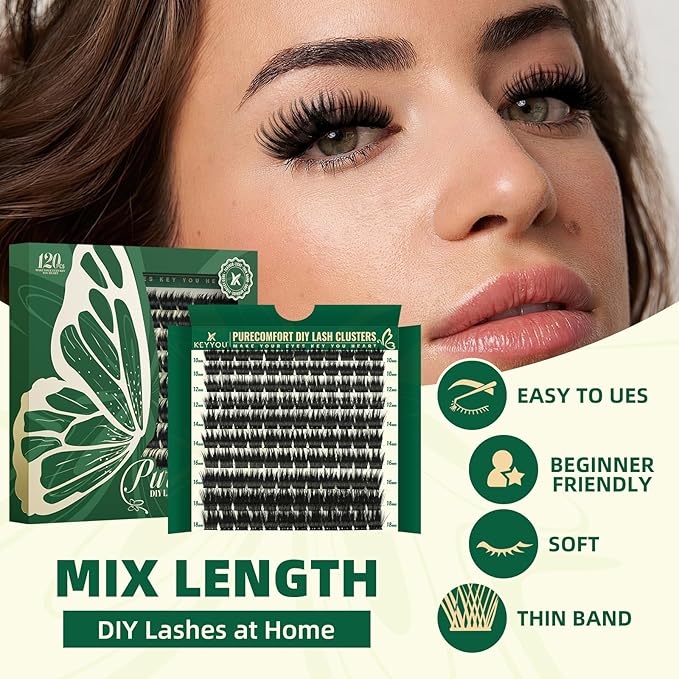 Lash Clusters 120pcs Eyelash Clusters 10-18mix D Curl Cluster Lashes Thick Super Soft Wispy DIY Eyelash Extension at Home(PC02-D-10-18MIX)