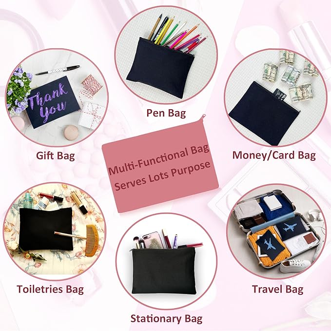 Koolmox Canvas Pouches with Zipper 8x5'', 30 pack Small Canvas Zippered Pouches Plain to Personalize DIY Crafts Vinyl Print Print, for Makeup Cosmetic Purse Pen Pencil Organizing