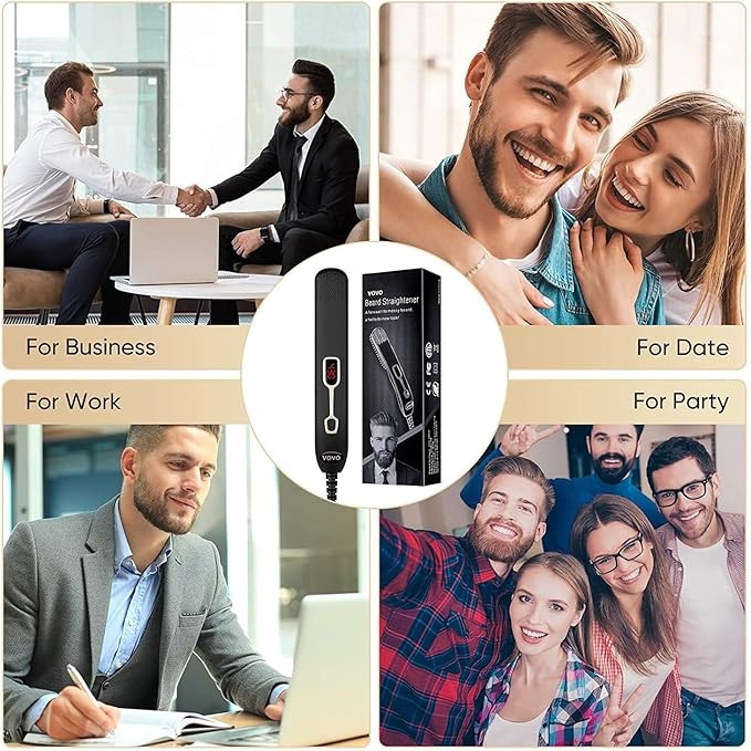 VOVO Beard Straightener Comb Upgrade Professional 2 in 1 Men's Beard Straightening Heated Hair Straightening Brush Portable Anti-Burn 6 Temperature Adjustable with LED Display for Home and Travel