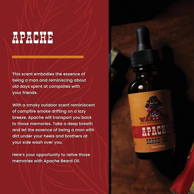 WARLORD Beard Oil & Beard Softener for Men - Beard Moisturizer & Natural Beard Oil to Reduce Itchy Skin, Tame Hair and Manage Frizz - Apache, 1 Fl Oz
