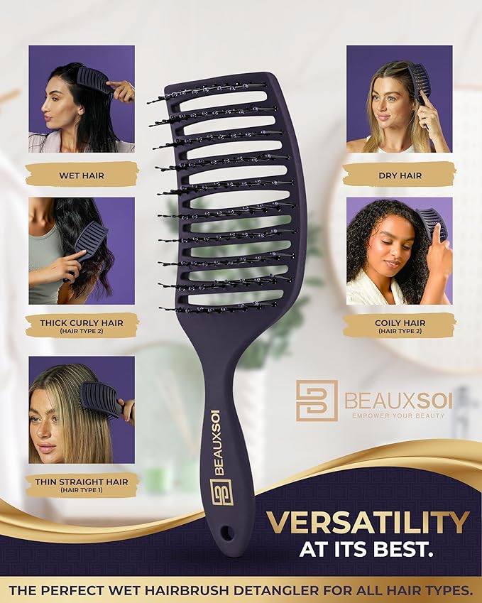 Vented Brush for Blow Drying, Shower & Thick, Coily or Straight Hair | Detangling Brush with Curved Vents & Wide Frame (Empowered Purple)