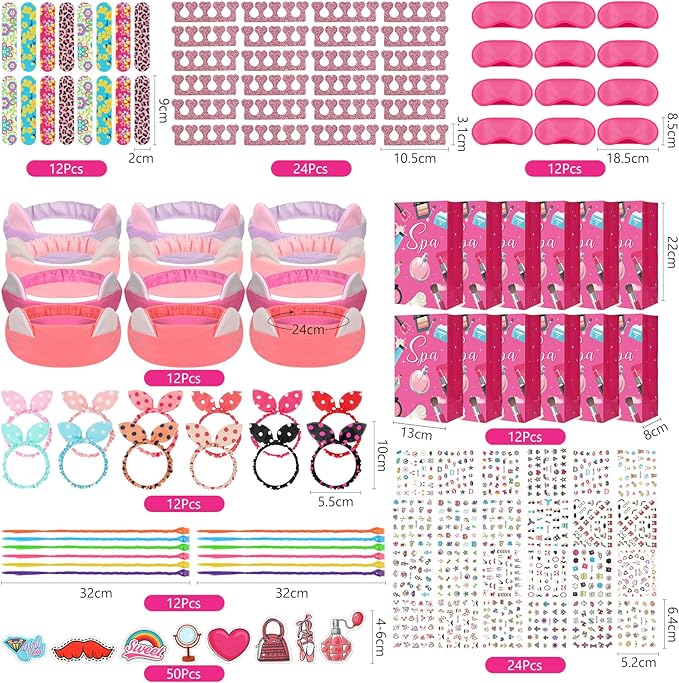 170 Pcs Spa Party Favors for Girls Multiple Spa Party Supplies Include Tote Bags Nail File Eye Mask Toe Separators Nail Stickers Cute Hairbands Hair Circle Colored Hair Braids Clip