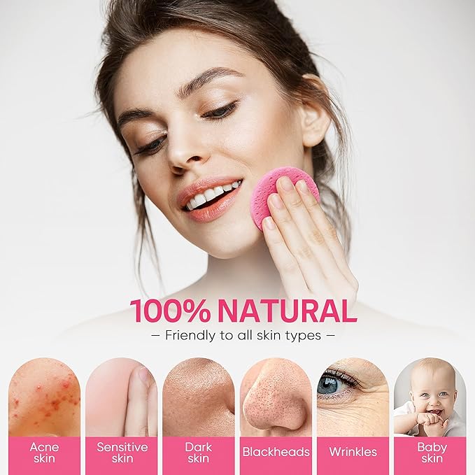 100PCS Compressed Facial Sponges, Cleansing, for Personal Spa Esthetician Use, Pink