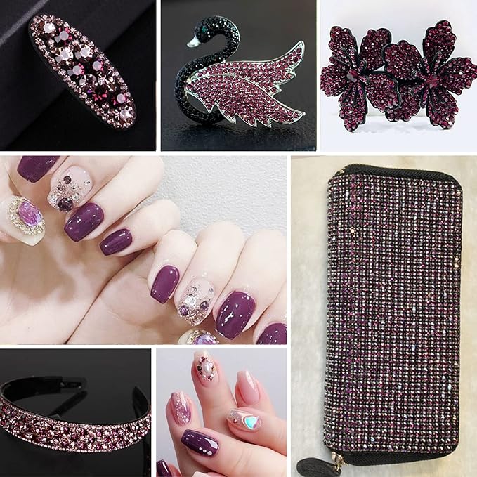 Beadsland Flatback Rhinestones Bulk,14400pcs Burgundy Rhinestones for Nails Crafts Clothes DIY Decoration, Amethyst, SS10, 2.7-2.9mm
