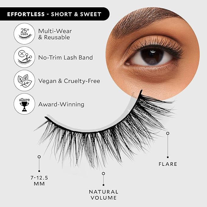 Velour Effortless Lashes, Natural Looking False Eyelashes, Fluffy & Lightweight No Trim Eyelashes, Reusable Fake Lashes For All Eye Shapes, Vegan & Cruelty-Free, Lash Glue not Included (Short & Sweet)
