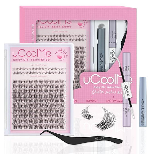 Venus Lash Clusters Kit 8-16mm with 5-6mm Bottom Lashes Wispy Natural Eyelash Clusters Kit D Curl -WideSpan DIY Eyelash Extension Kit Individual Fake Eyelashes Clusters Kit Thin Invisible Lash Band