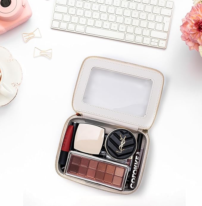 Aveniee Clear Makeup Bag Organizer, Travel Cosmetic Case Skincare Toiletry Bag for Women, Portable Make Up Pouch Car Organizer Bag with Zippers for Essentials(White)