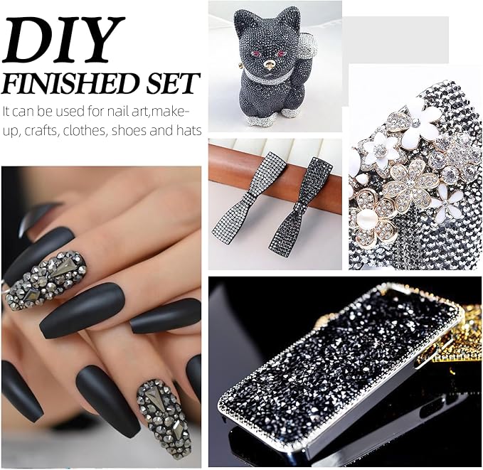 Black Hematite Flatback Rhinestones, Glass Rhinestones for Nail Art and Craft, Glue Fix, Loose Crystal Gemstones(Black Hematite, SS10, 1440pcs, 2.7-2.8mm)