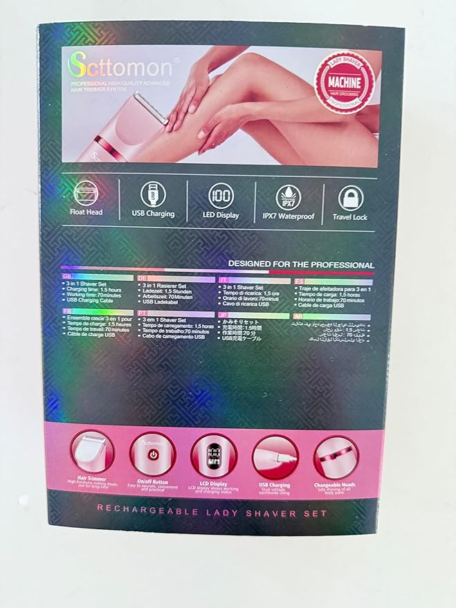 3-in-1 Electric Razor IPX7 Waterproof Bikini Trimmer Wet & Dry Use Painless Personal Trimmer Groomer for Ladies Face Body Legs Bikini Public Hairs Electric Lady Shaver with Replaceable Heads